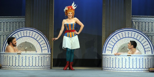 Christine Bonnard, Charlotte Filou, Clarra Hesse, Claudine Vincent, Adrien Biry Vicente, Arnaud Denissel, Fabrice Fara, Patrice Latronche, Franck Vincent.filage de la piece " Les Fiances de Loches "au theatre du Palais Royal.Comedie musicale d apret Georges Feydeau,mise en scene Herve Devolder Paris,FRANCE-14/06/2014/DELALANDE_1029.22/Credit:DELALANDE RAYMOND/SIPA/1406141036