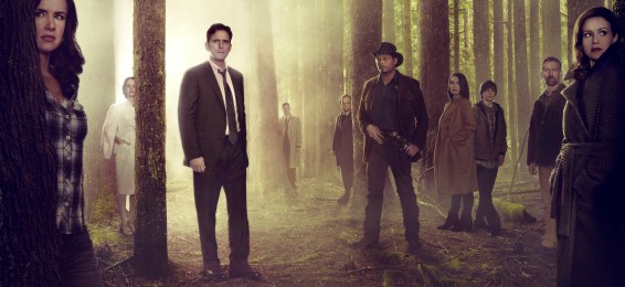 WAYWARD PINES: Based on a best-selling novel and brought to life by suspenseful storyteller M. Night Shyamalan (“The Sixth Sense”), WAYWARD PINES is an intense, mind-bending 10-episode thriller starring Academy Award nominee Matt Dillon (“Crash”) as a Secret Service agent on a mission to find two missing federal agents in the bucolic town of Wayward Pines, ID. Every step closer to the truth makes him question if he will ever get out of Wayward Pines alive. WAYWARD PINES will join the schedule in 2015 on Fox. Pictured L-R: Juliette Lewis, Melisa Leo, Matt Dillon, Tim Griffin, Toby Jones, Terrence Howard, Shannyn Sossamon, Charlie Tahan, Reed Diamond and Carla Gugino. ©2014 Fox Broadcasting Co. Cr: Frank Ockenfels/FOX